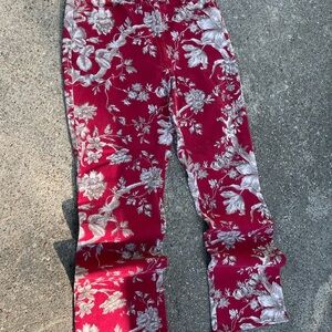 Floral Pattern Red Women's Jumpsuit Pants